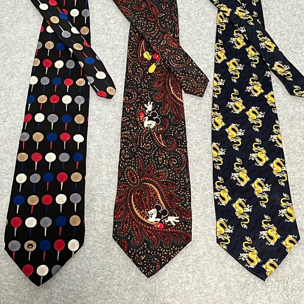 Mens Silk Ties Bundle Lot Disney Vicky Davis Kai Long Mickey Golf Dragon Paisley